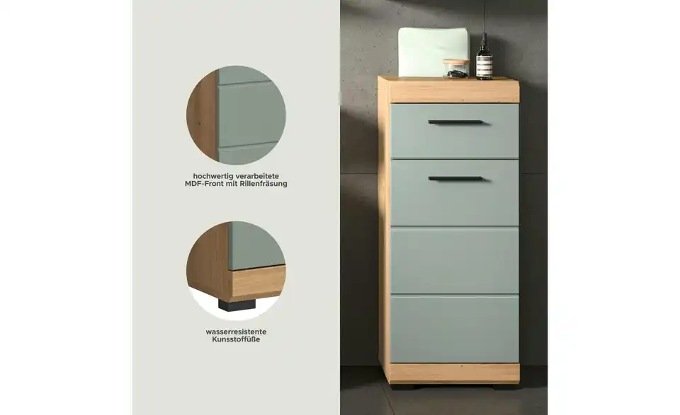 Unterschrank SCHLOONSEE, Breite 37cm, 1 Tür, 1 Schubkasten, 2 Fächer, MDF-Front in verschiedenen Farben erhältlich, Badmöbel, Badschrank, Kommode, Bad Schloonsee BHL 37|88|31 cm