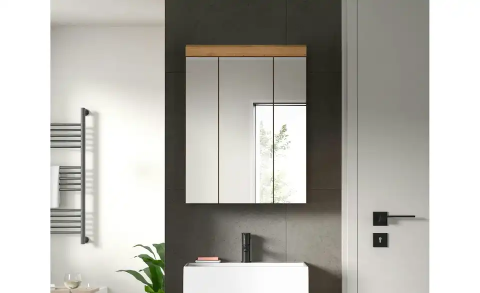 Badezimmerspiegelschrank SCHLOONSEE, Breite 60cm, 3 Spiegeltüren, 9 Fächer, 6 Einlegeböden, in verschiedenen Farben erhältlich, Badmöbel, Spiegel, Badschrank, Bad Schloonsee BHL 60|79|18 cm