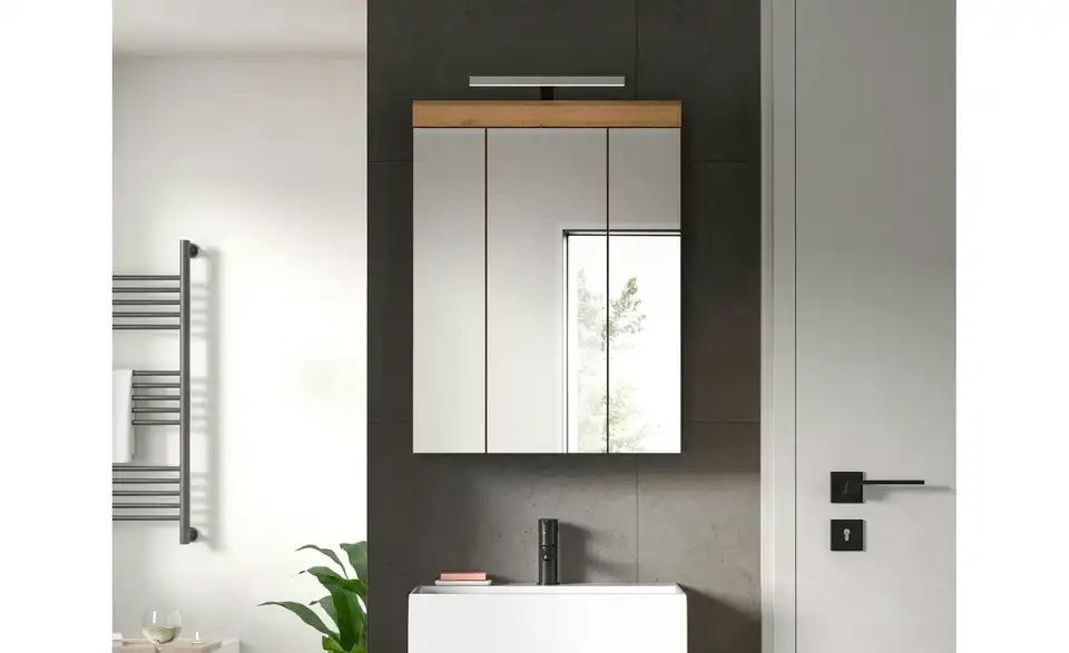 Spiegelschrank SCHLOONSEE, Breite 60cm, inkl. Beleuchtung, 3 Spiegeltüren, 9 Fächer in verschiedenen Farben erhältlich, Badmöbel, Spiegel, Badschrank, Bad Schloonsee BHL 60|79|18 cm