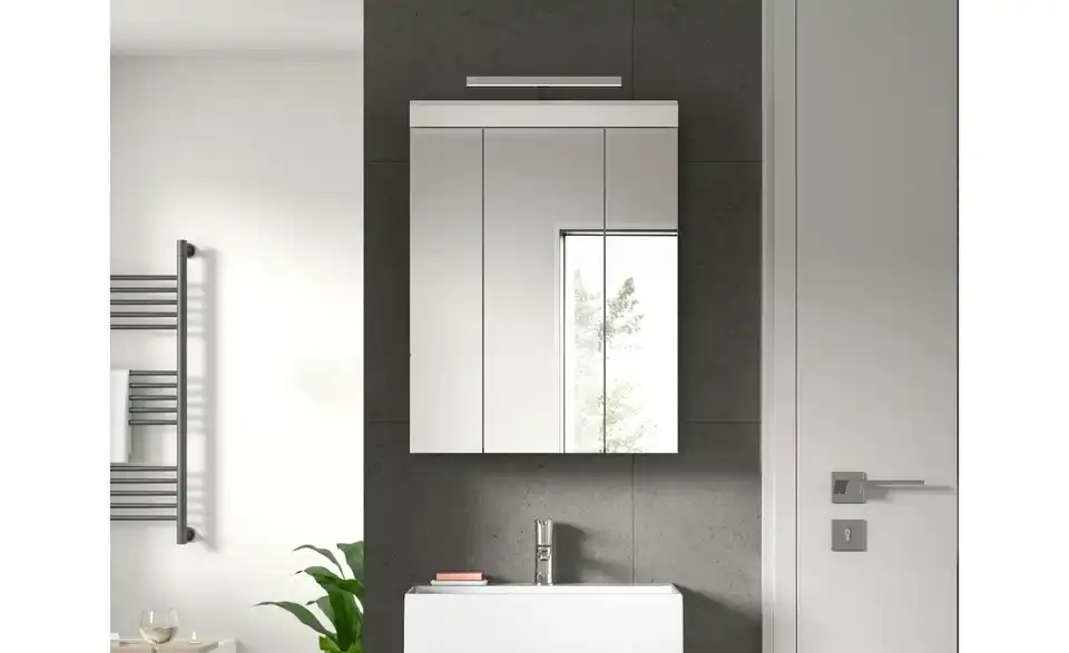 Spiegelschrank SCHLOONSEE, Breite 60cm, inkl. Beleuchtung, 3 Spiegeltüren, 9 Fächer in verschiedenen Farben erhältlich, Badmöbel, Spiegel, Badschrank, Bad Schloonsee BHL 60|79|18 cm
