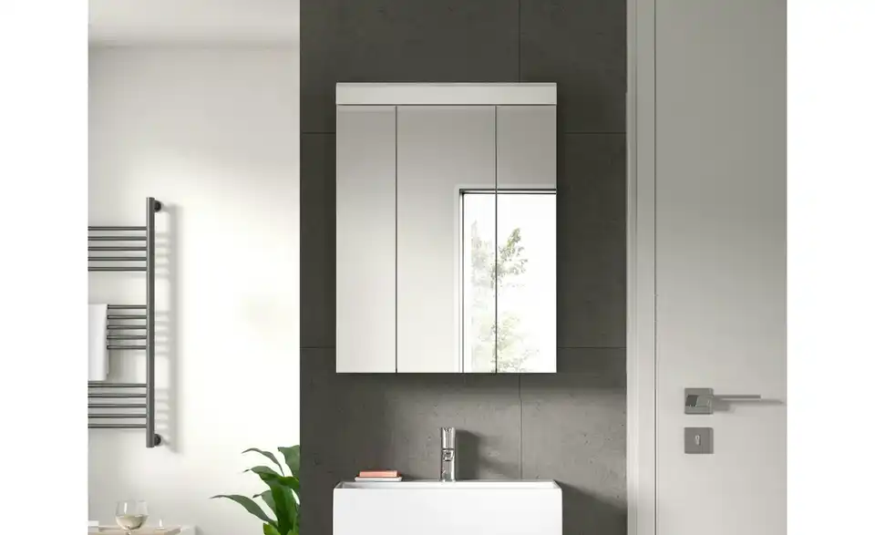 Badezimmerspiegelschrank SCHLOONSEE, Breite 60cm, 3 Spiegeltüren, 9 Fächer, 6 Einlegeböden, in verschiedenen Farben erhältlich, Badmöbel, Spiegel, Badschrank, Bad Schloonsee BHL 60|79|18 cm