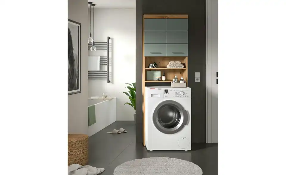 Waschmaschinenumbauschrank SCHLOONSEE, Breite 63cm, für Waschmaschine u0026 Trockner, 2 Türen, MDF-Front, in verschiedenen Farben, Überbauschrank, Umbauschrank, Badschrank Schloonsee BHL 63|191|24 cm