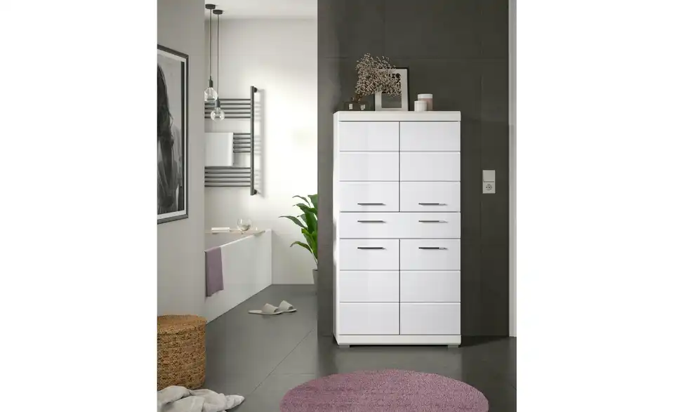 Midischrank SCHLOONSEE, Breite 74cm, 4 Türen, 1 Schubkasten, 4 Fächer, MDF-Front, in verschiedenen Farben erhältlich, Badmöbel, Badschrank, Schrank, Bad Schloonsee BHL 74|141|31 cm