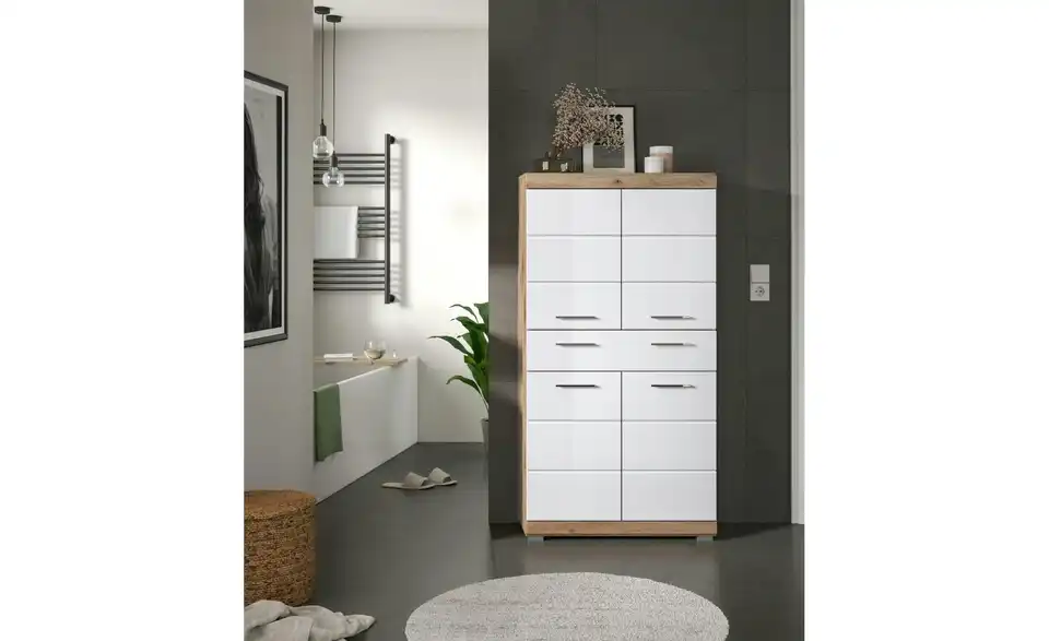 Midischrank WALDSEE, Breite 74cm, 4 Türen, 1 Schubkasten, 4 Fächer, MDF-Front, in verschiedenen Farben erhältlich, Badmöbel, Badschrank, Schrank, Bad Waldsee BHL 74|141|31 cm