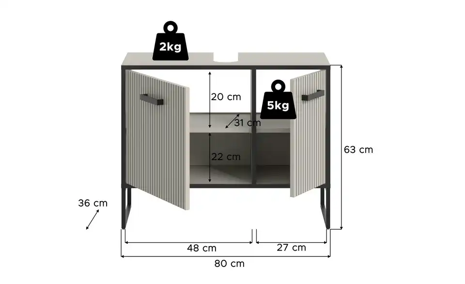 Waschbeckenunterschrank BHL 80|63|36 cm