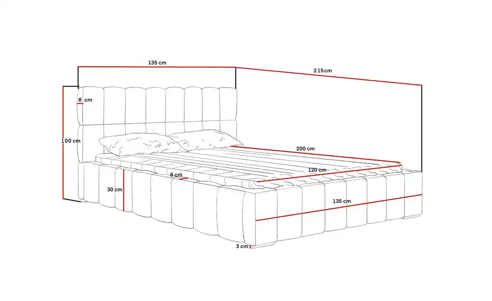 Polsterbett mit Stauraum Ayr BHL 135|100|215 cm