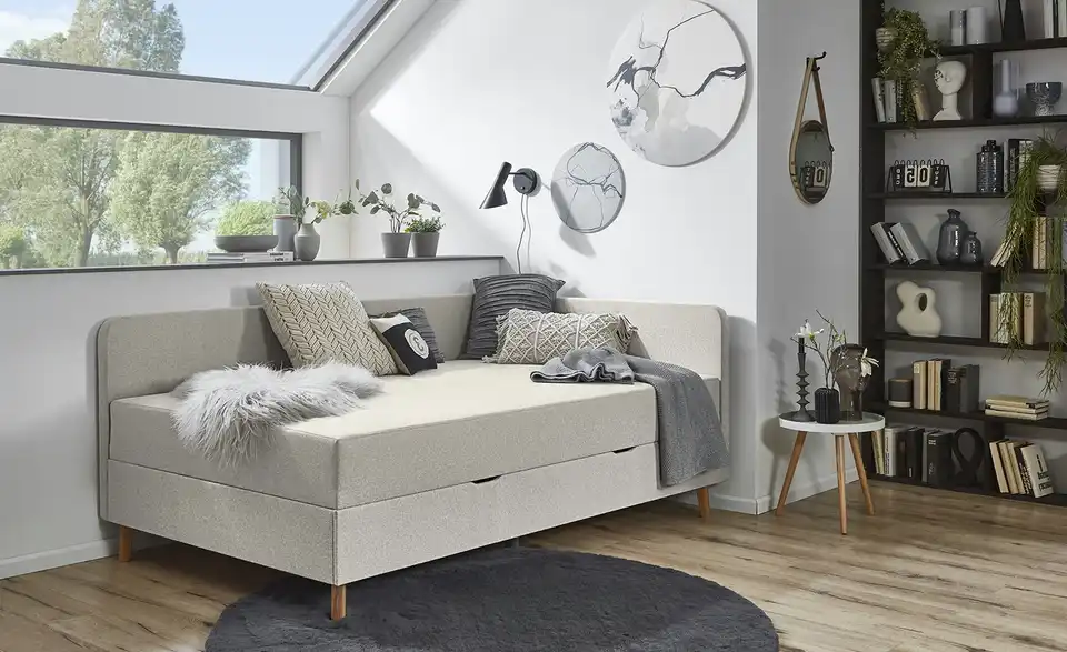 Polsterliege mit Bettkasten Carlotta BHL 100|84|205 cm, Webstoff