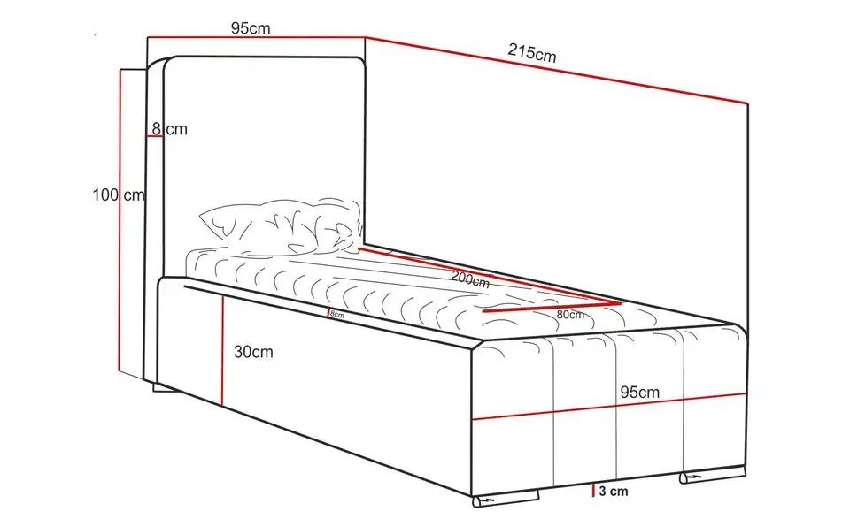 Polsterbett mit Stauraum Draven BHL 95|100|215 cm