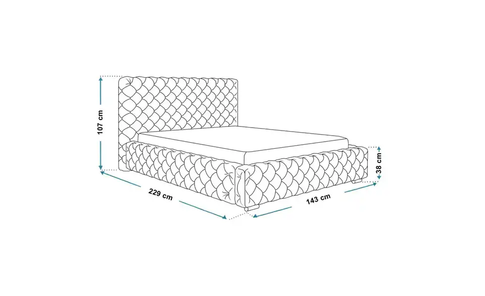Polsterbett mit Stauraum Wigan BHL 143|107|229 cm