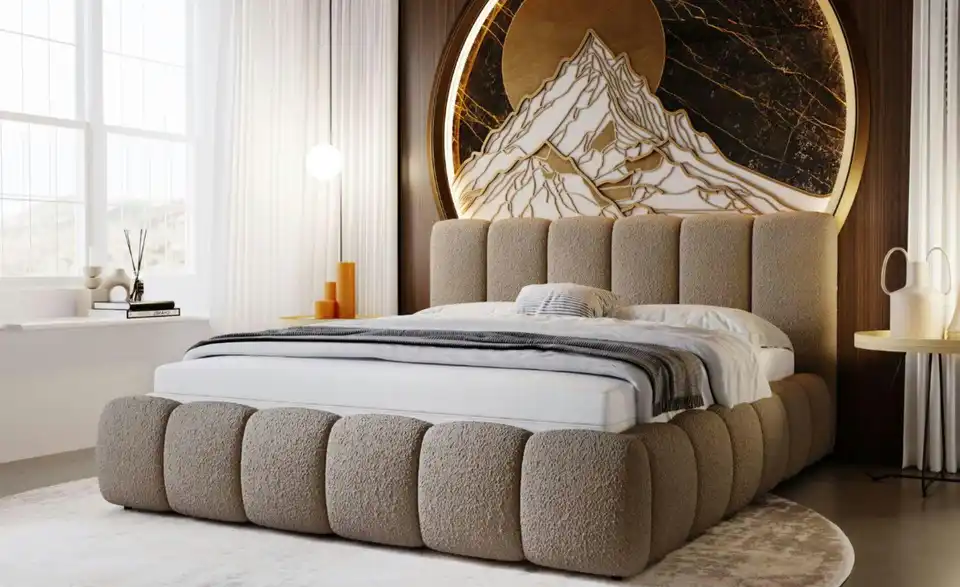 Polsterbett mit Stauraum Cloud Bouclé-Stoff BHL 145|105|227 cm