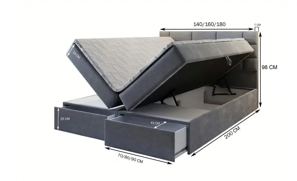 MASSENO Boxbett mit Bettkasten und 2 Schubladen Arinos BHL 140|98|207 cm