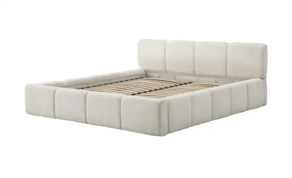 Polsterbett in cremefarbenem Bouclé Palma BHL 170|80|230 cm