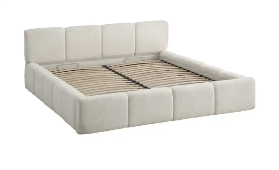 Polsterbett in cremefarbenem Bouclé Palma BHL 170|80|230 cm