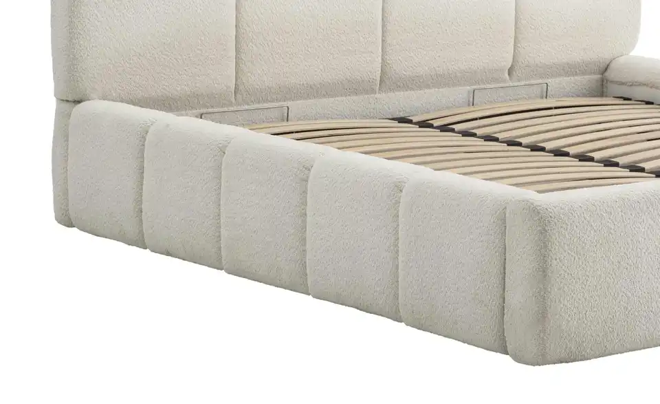 Polsterbett in cremefarbenem Bouclé Palma BHL 170|80|230 cm
