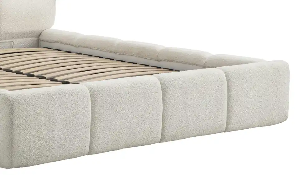 Polsterbett in cremefarbenem Bouclé Palma BHL 170|80|230 cm