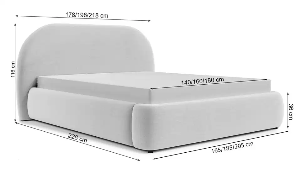 Selsey Polsterbett mit Bettkasten Ovo BHL 178|116|226 cm