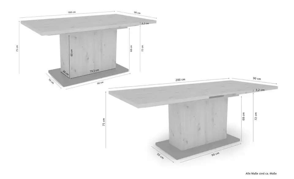Esstisch mit Auszug Athen BHL 160|75|90 cm