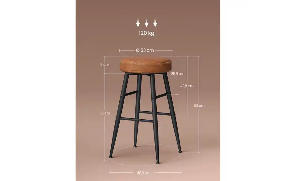 Barhocker 2er-Set BHL 49,5|63|49,5 cm, Leder