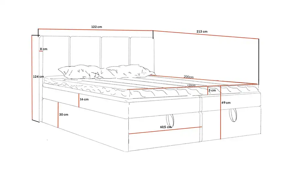 Boxbett mit Stauraum, Cord Nero Box BHL 122|124|213 cm