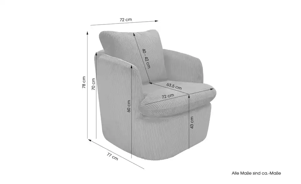 Sessel Harmony BHL 72|78|77 cm, Cordstoff grob