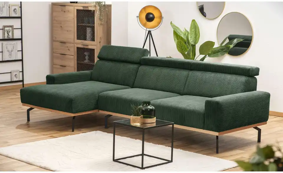Max Winzer Ecksofa mit Holzsockel Emmi BHL 280|92|135 cm, Cordstoff