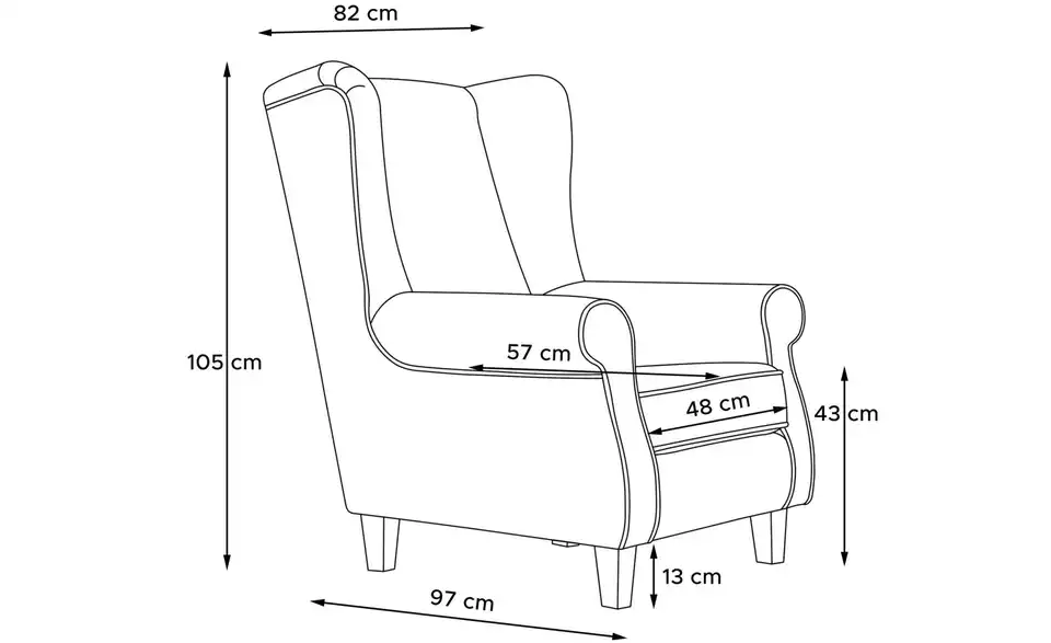 KONSIMO Ohrensessel Miles BHL 82|105|97 cm, Velours