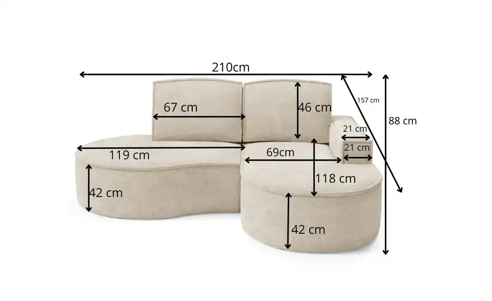 Ecksofa Flow BHL 210|88|157 cm, Webstoff