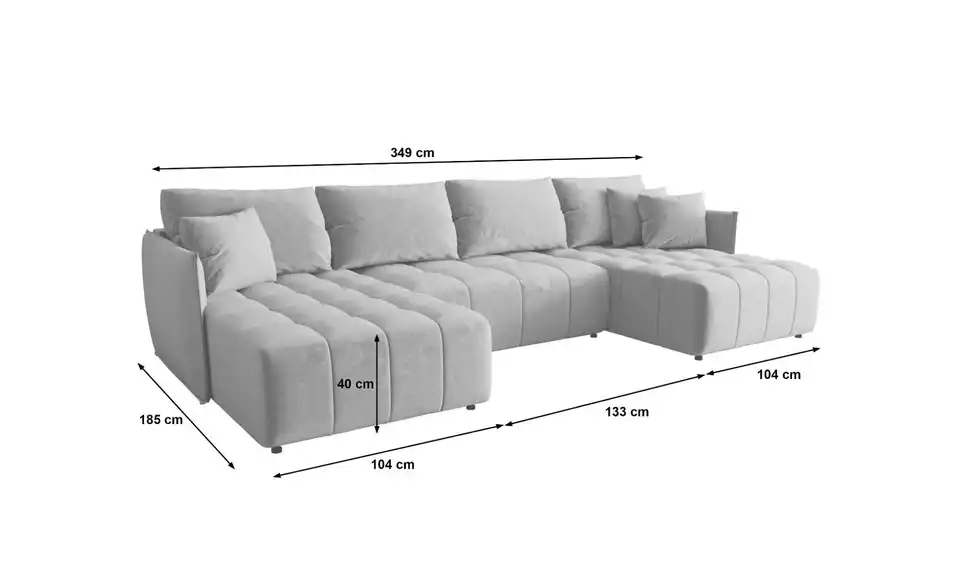 Wohnlandschaft Onil BHL 349|85|185 cm, Velours