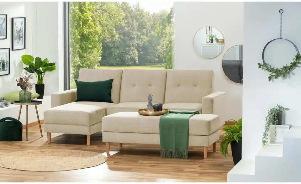 Max Winzer Ecksofa mit Hocker Just Cool BHL 230|92|144 cm, Samt