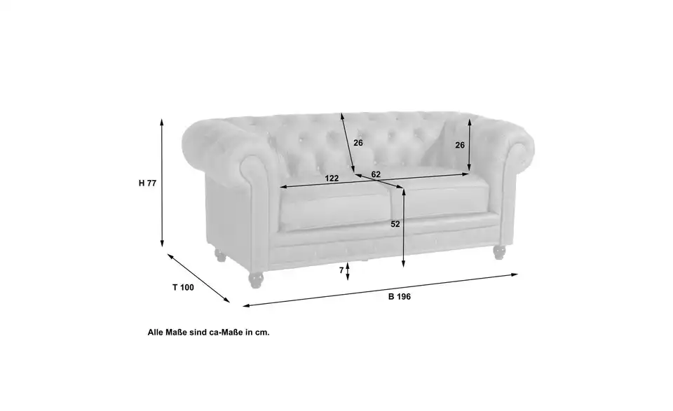 Max Winzer Chesterfieldsofa Einzelsofa BHL 196|77|100 cm, Leder
