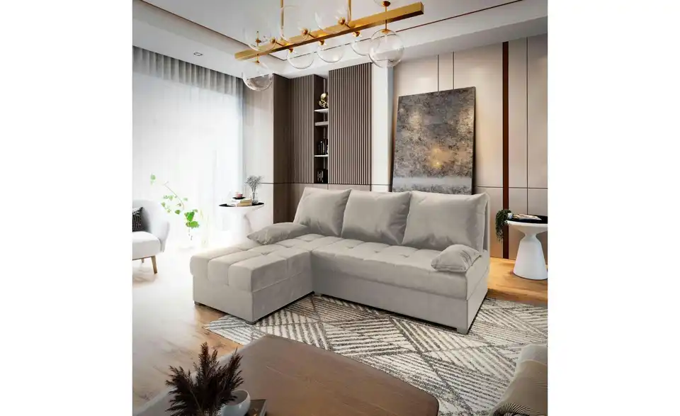 MASSENO Ecksofa mit Schlaffunktion Rita BHL 200|85|140 cm, Webstoff meliert