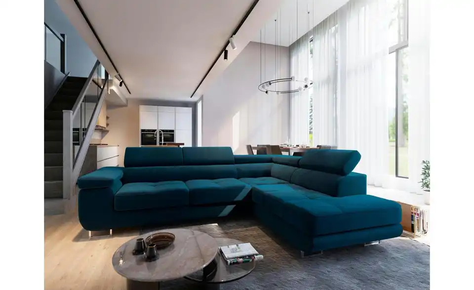 MASSENO Ecksofa mit Schlaffunktion Selva BHL 277|90|202 cm, Velours