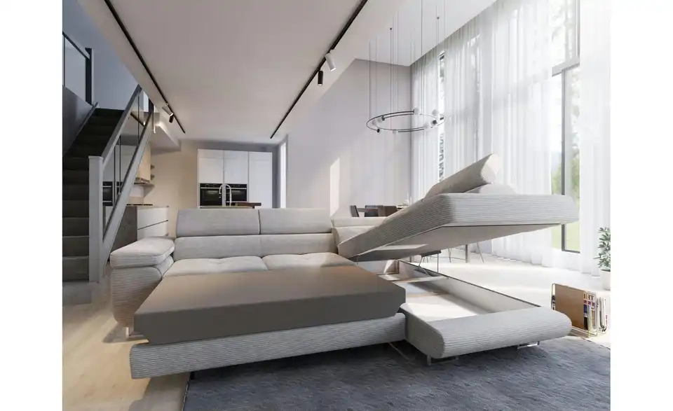 MASSENO Ecksofa mit Schlaffunktion Apiro BHL 277|90|202 cm, Cordstoff