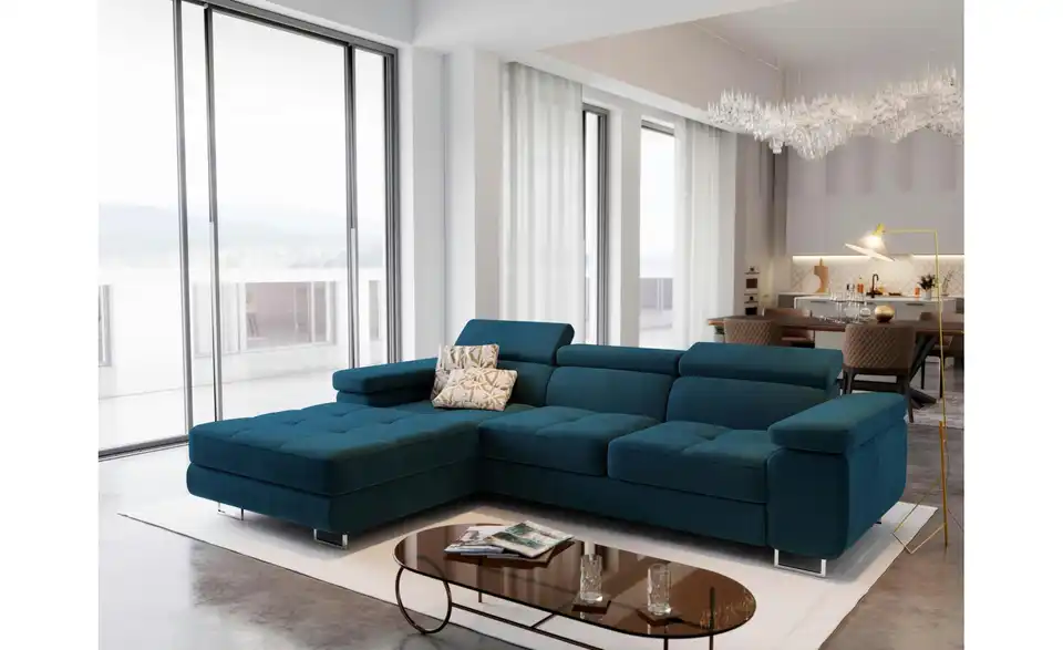 MASSENO Ecksofa mit Schlaffunktion Elma BHL 280|90|205 cm, Velours