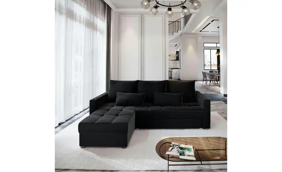 MASSENO Ecksofa mit Schlaffunktion Kos BHL 220|85|140 cm, Webstoff meliert