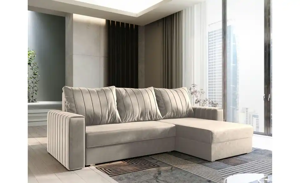 MASSENO Ecksofa mit Schlaffunktion Carl BHL 236|85|150 cm, Webstoff meliert