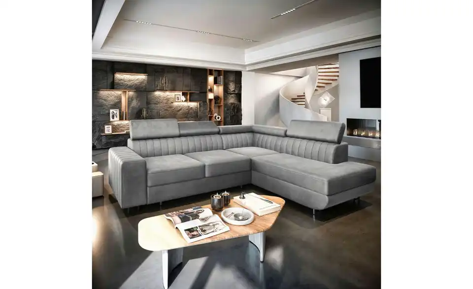 MASSENO Ecksofa mit Schlaffunktion Nola BHL 253|88|190 cm, Velours