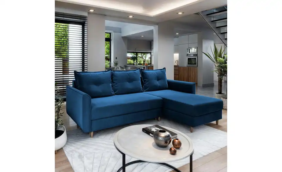 MASSENO Ecksofa mit Schlaffunktion Pisan BHL 220|91|140 cm, Webstoff meliert