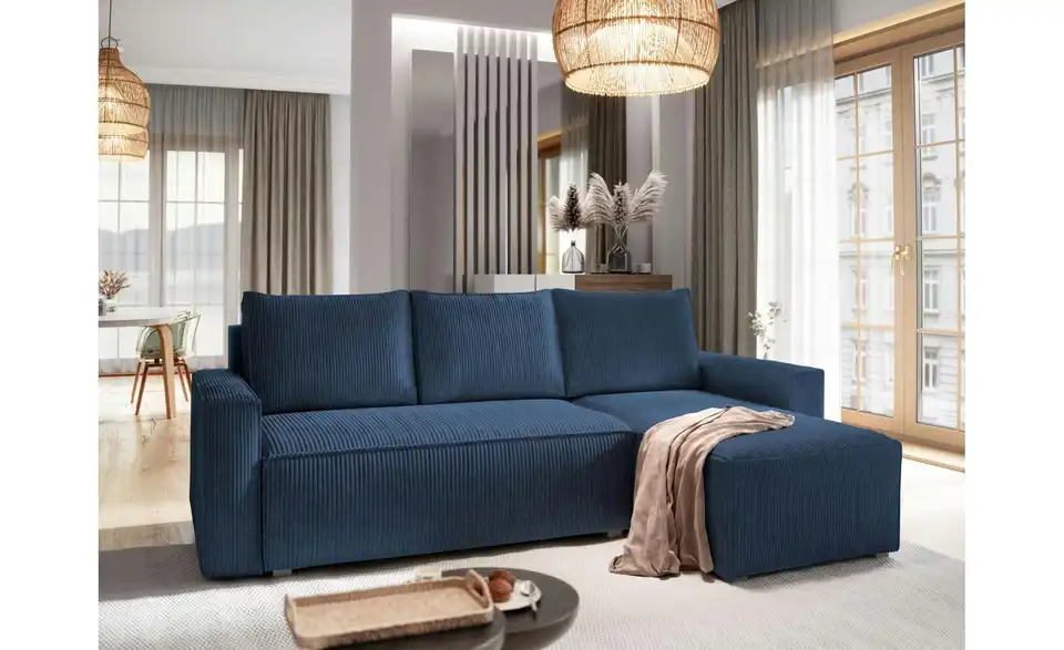 MASSENO Ecksofa mit Schlaffunktion Potaro BHL 230|85|140 cm, Cordstoff