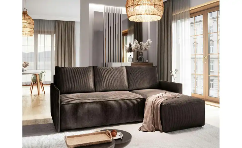 MASSENO Ecksofa mit Schlaffunktion Perusi BHL 206|85|143 cm, Cordstoff