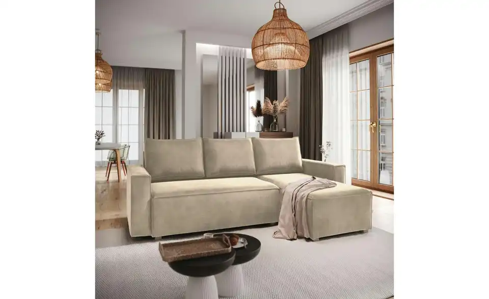 MASSENO Ecksofa mit Schlaffunktion Siles BHL 230|85|140 cm, Velours