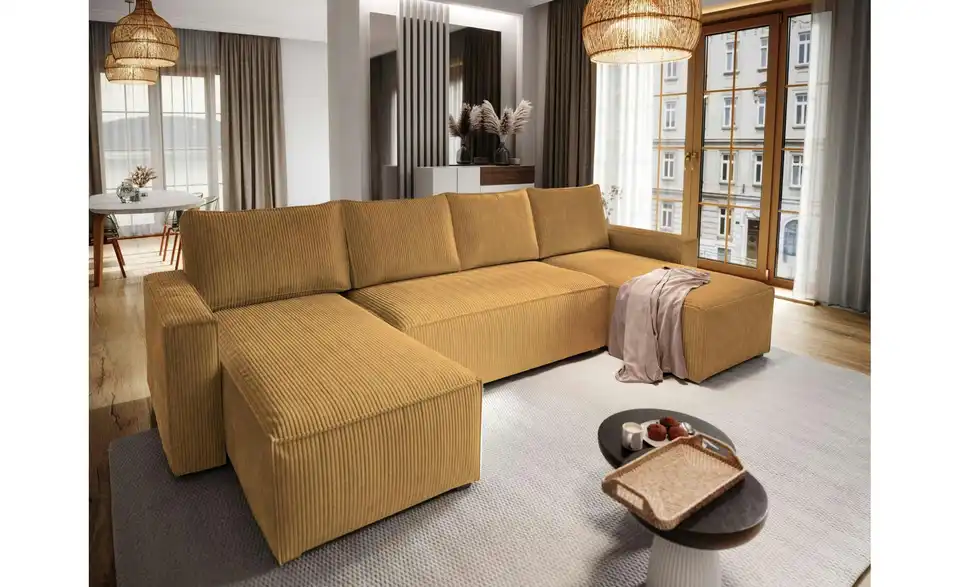 MASSENO Wohnlandschaft mit Schlaffunktion Aspra BHL 295|85|140 cm, Cordstoff MASSENO Wohnlandschaft mit Schlaffunktion Aspra BHL 295|85|140 cm, Cordstoff