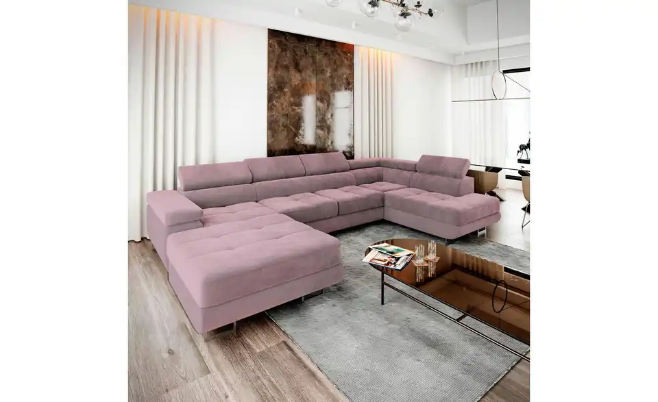 MASSENO Wohnlandschaft mit Schlaffunktion Casone BHL 345|90|202 cm, Velours