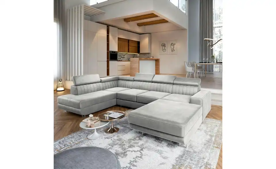 MASSENO Wohnlandschaft mit Schlaffunktion Siena BHL 335|89|190 cm, Velours MASSENO Wohnlandschaft mit Schlaffunktion Siena BHL 335|89|190 cm, Velours