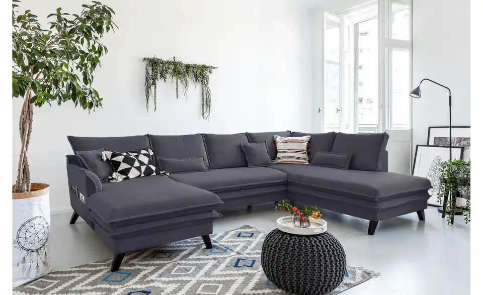Miuform Wohnlandschaft mit Schlaffunktion Charming Charlie BHL 302|90|200 cm, Webstoff