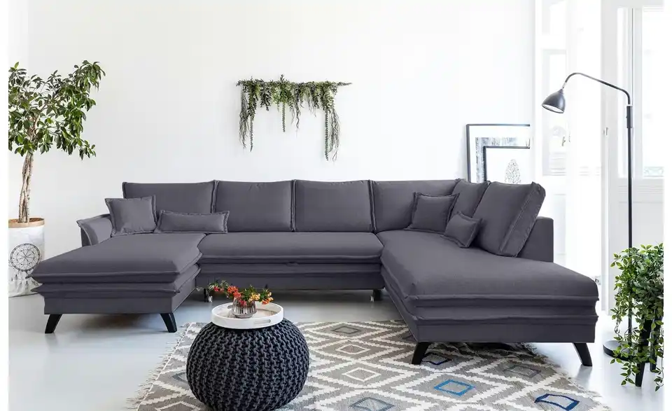 Miuform Wohnlandschaft mit Schlaffunktion Charming Charlie BHL 302|90|200 cm, Webstoff