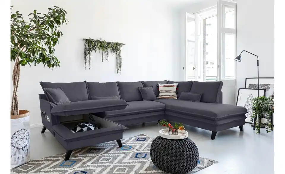 Miuform Wohnlandschaft mit Schlaffunktion Charming Charlie BHL 302|90|200 cm, Webstoff