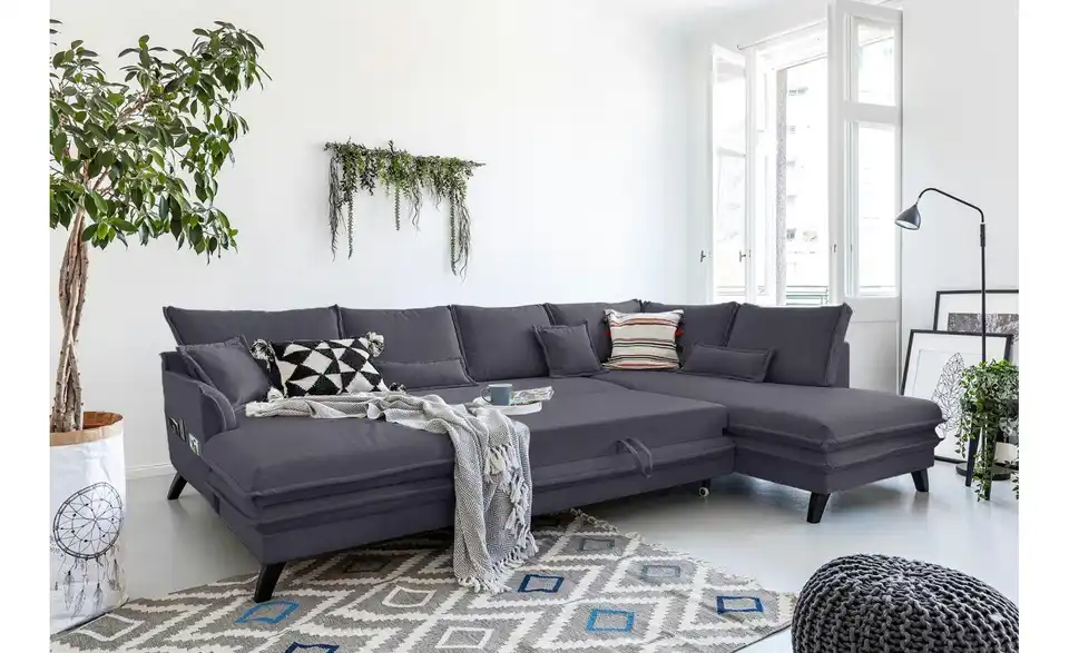 Miuform Wohnlandschaft mit Schlaffunktion Charming Charlie BHL 302|90|200 cm, Webstoff