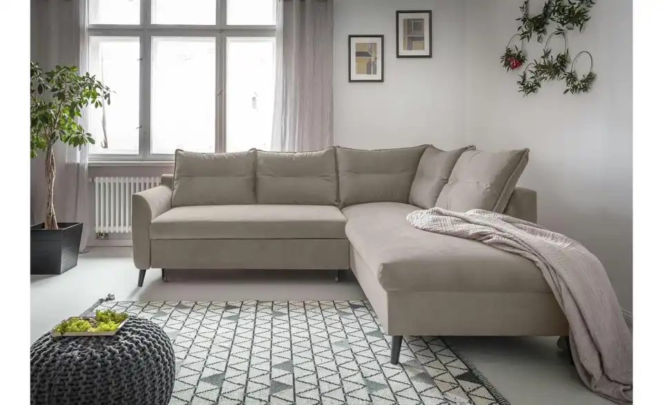 Miuform Ecksofa mit Schlaffunktion Stylish Stan BHL 228|90|198 cm, Velours