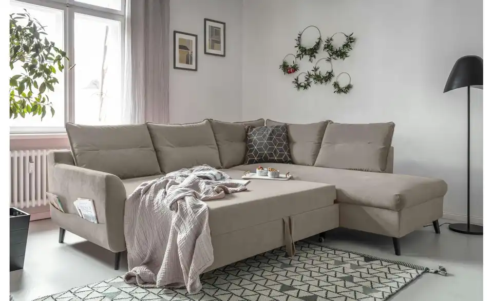 Miuform Ecksofa mit Schlaffunktion Stylish Stan BHL 228|90|198 cm, Velours